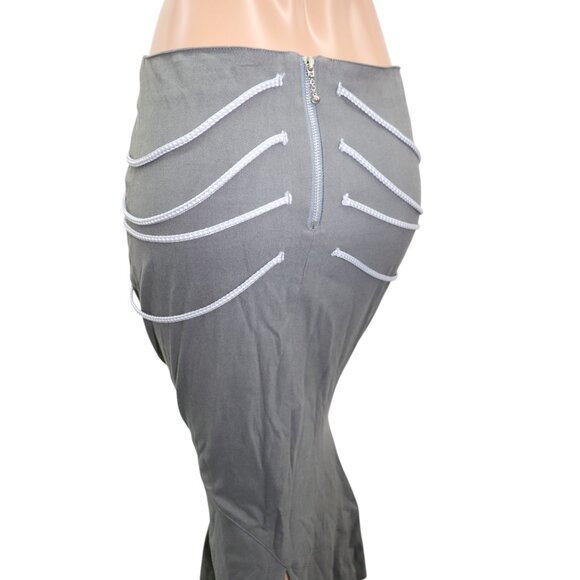 Y2K Canadian Gray Fitted High Waisted STRETCH Maxi Skirt Cascading Rope Detail - Picture 7 of 7